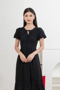 Kind Eyelet Cottagecore Midi Dress In Black