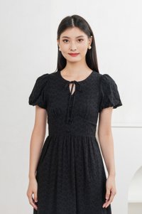 Kind Eyelet Cottagecore Midi Dress In Black