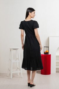Kind Eyelet Cottagecore Midi Dress In Black