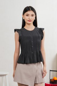 Bronwyn Buttons Pintuck Top In Gunmetal