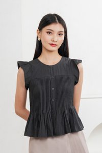 Bronwyn Buttons Pintuck Top In Gunmetal