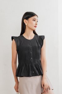 Bronwyn Buttons Pintuck Top In Gunmetal