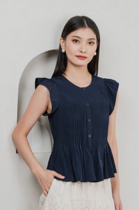 Bronwyn Buttons Pintuck Top In Navy