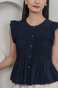 Bronwyn Buttons Pintuck Top In Navy