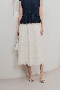 Mayfair Eyelet Midi Skirt In Cream