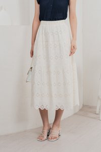 Mayfair Eyelet Midi Skirt In Cream