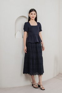 Mayfair Eyelet Midi Skirt In Navy