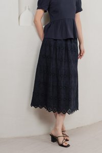 Mayfair Eyelet Midi Skirt In Navy