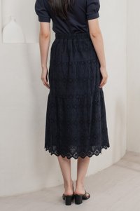 Mayfair Eyelet Midi Skirt In Navy