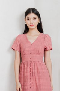 Wish Textured Buttons Midi Dress In Rose Pink