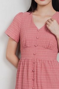 Wish Textured Buttons Midi Dress In Rose Pink