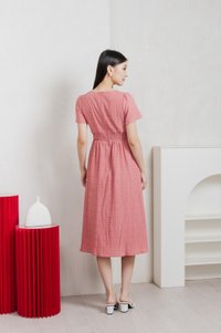 Wish Textured Buttons Midi Dress In Rose Pink