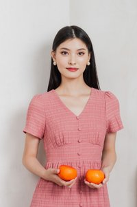 Wish Textured Buttons Midi Dress In Rose Pink