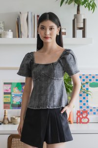 Prosper Denim Panelled Top In Stone