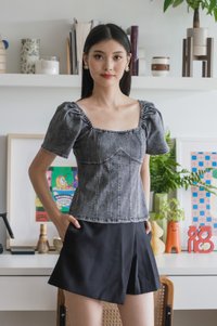 Prosper Denim Panelled Top In Stone