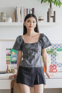 Prosper Denim Panelled Top In Stone