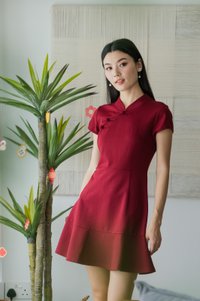 Marvel Cheongsam Dress In Wine