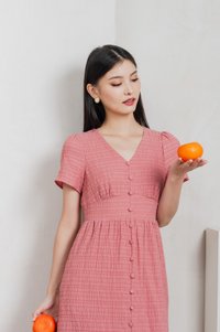 Wish Textured Buttons Midi Dress In Rose Pink