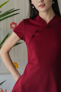Marvel Cheongsam Dress In Wine
