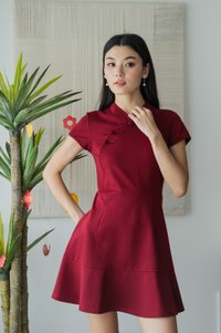 Marvel Cheongsam Dress In Wine
