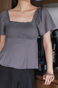 Hadley Cotton Smocked Top In Gunmetal