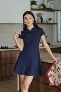 Marvel Cheongsam Dress In Navy