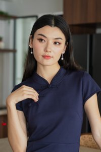 Marvel Cheongsam Dress In Navy