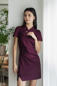 Festiva Side Ruched Cheongsam Dress In Plum