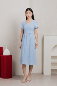 Wish Textured Buttons Midi Dress In Powder Blue