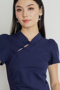 Festiva Side Ruched Cheongsam Dress In Navy