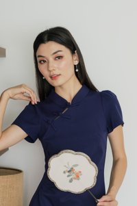 Festiva Side Ruched Cheongsam Dress In Navy