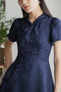 Allure Embossed Cheongsam Dress In Navy
