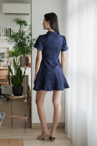 Allure Embossed Cheongsam Dress In Navy