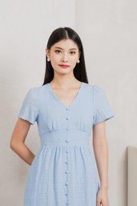 Wish Textured Buttons Midi Dress In Powder Blue