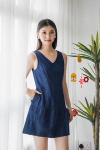 Thrive Denim Tiered Hem Dress in Mid Wash