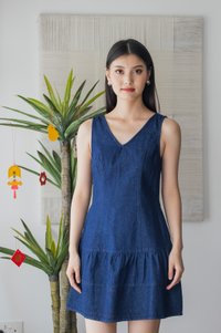 Thrive Denim Tiered Hem Dress in Mid Wash