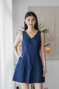 Thrive Denim Tiered Hem Dress in Mid Wash