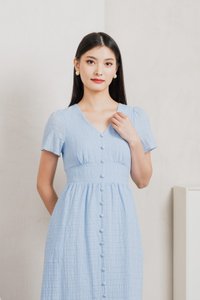 Wish Textured Buttons Midi Dress In Powder Blue