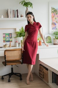 Majesty Cotton Qipao Midi Dress In Wine