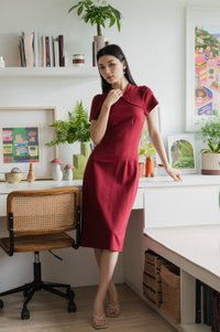 Majesty Cotton Qipao Midi Dress In Wine