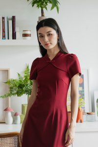 Majesty Cotton Qipao Midi Dress In Wine