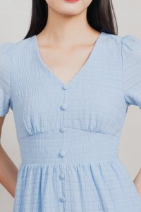 Wish Textured Buttons Midi Dress In Powder Blue