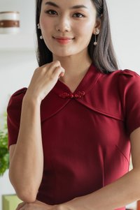 Majesty Cotton Qipao Midi Dress In Wine