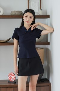 Majesty Cotton Qipao Top In Navy(XS)