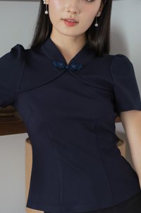 Majesty Cotton Qipao Top In Navy(XS)