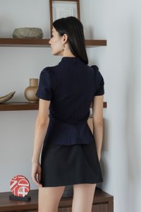 Majesty Cotton Qipao Top In Navy(XS)