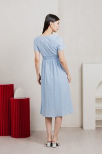 Wish Textured Buttons Midi Dress In Powder Blue