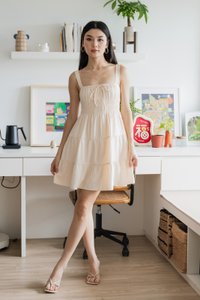 Sunrise Smocked Waist Tiered Dress In Cream