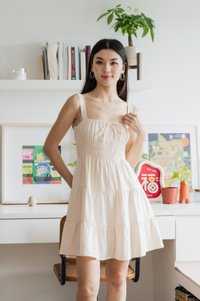 Sunrise Smocked Waist Tiered Dress In Cream