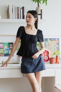 Pristin Cotton Ruched Top In Black